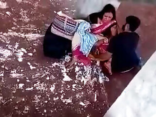 Mature bhabhi outdoors licking her pussy and jerking off her lover with her fingers