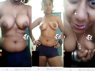 Busty sexy girl goes topless in a live video call