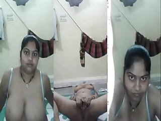 Bhabha's big tits jerking off her pussy on camera